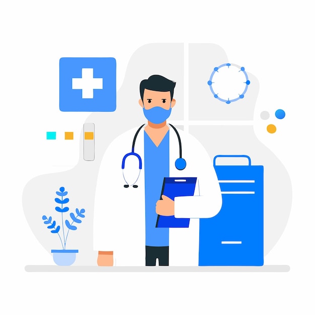 Artsen werken samen aan een modern medisch illustratieconcept