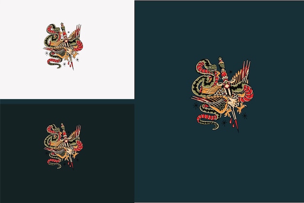 Artwork design of eagle and snake vector