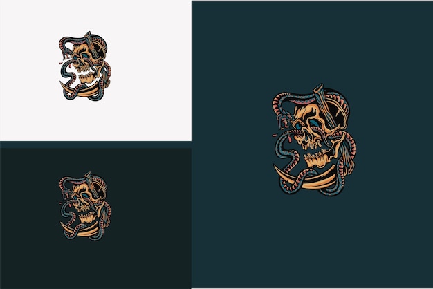 Artwork design of head skull and snake zombie vector