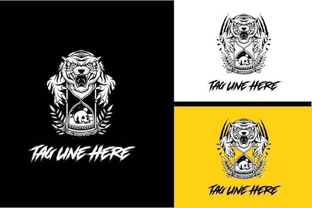 Artwork design of head tiger and head skull vector black and white