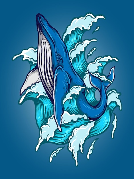 artwork illustratie en t-shirt ontwerp walvis