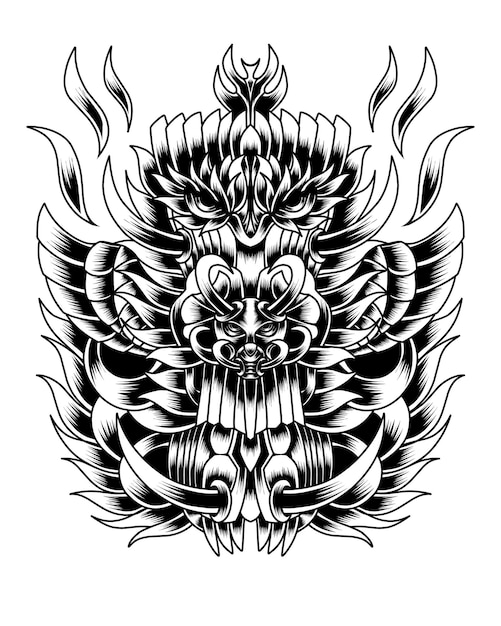 artwork illustration abstract creature with engraving line art