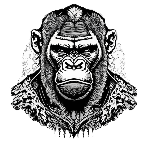 Художественная иллюстрация и дизайн футболки гориллы на белом фоне