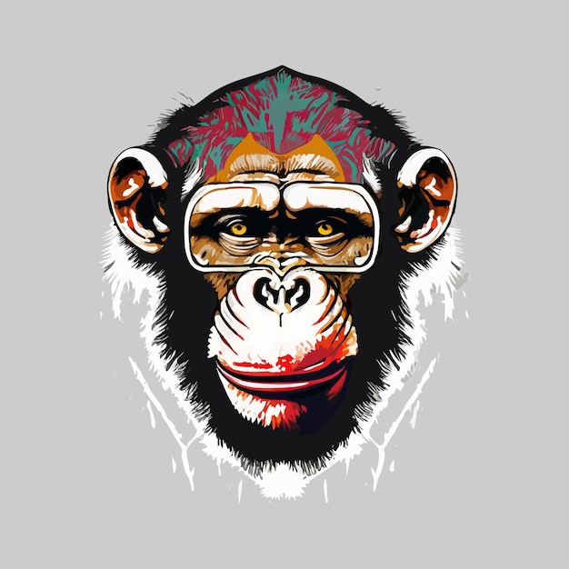 Художественная иллюстрация и дизайн футболки обезьянье лицо на белом фоне