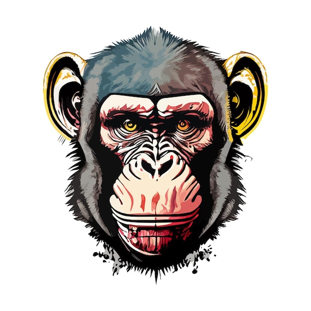 Художественная иллюстрация и дизайн футболки обезьянье лицо на белом фоне