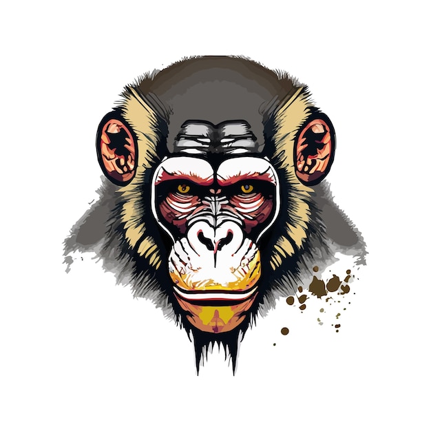 Вектор Художественная иллюстрация и дизайн футболки обезьянье лицо на белом фоне