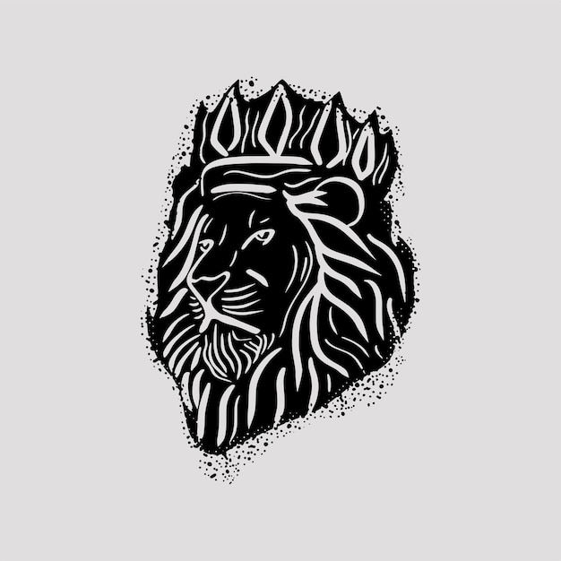 Художественная иллюстрация Черно-белый лев с векторным дизайном иконы короны