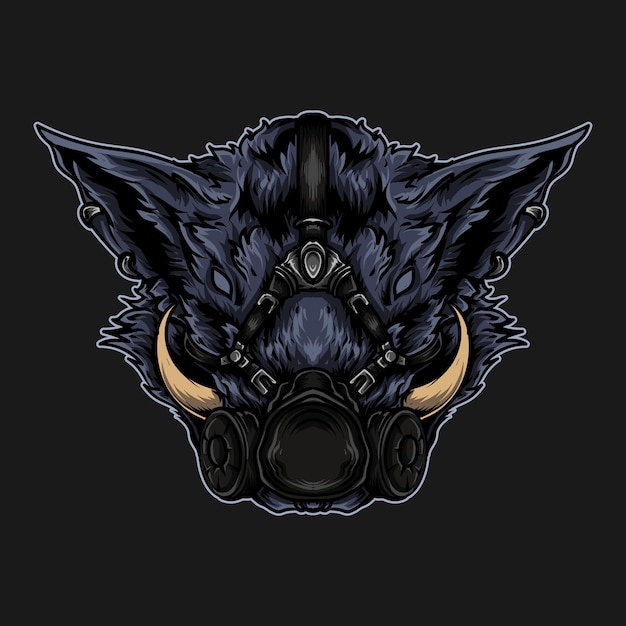 Vector artwork illustration  boar with gas mask