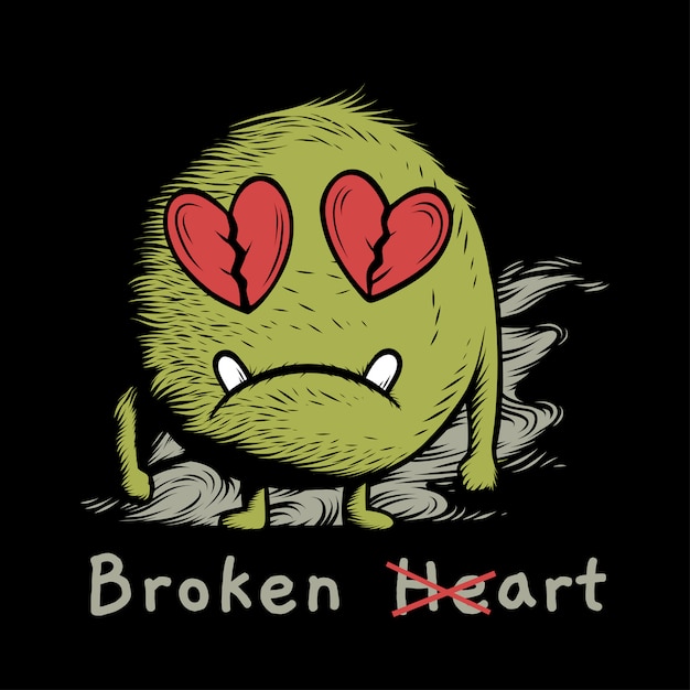 artwork illustration design of broken heart doodle monster