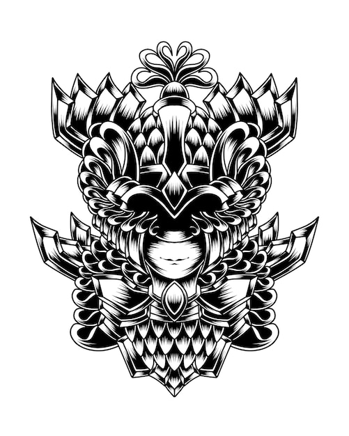 artwork illustration masked man with charming accessories line art