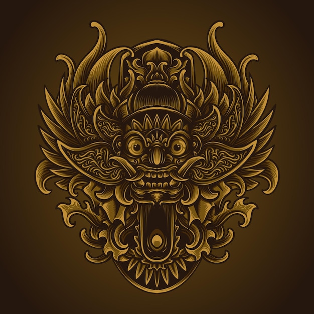 Artwork illustration and t shirt design barong engraving ornament