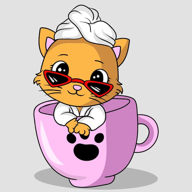 иллюстрация искусства и дизайн футболки кошка в кружке милый персонаж