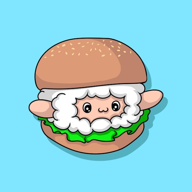 Vector artwork illustration and t shirt design cute burger sheep character for sticker