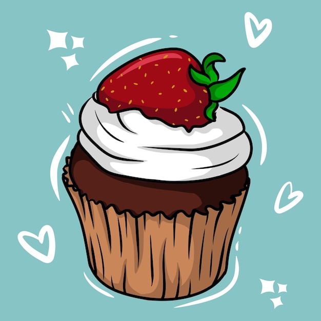 Vector artwork illustration and t shirt design cute character strawberry cup cake