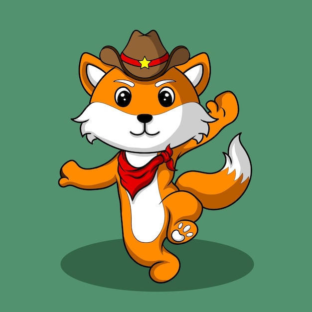 Vector artwork illustration and t shirt design cute cowboy fox character for sticker