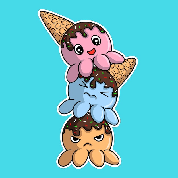 artwork illustration and t shirt design cute octopus ice cream  character for sticker