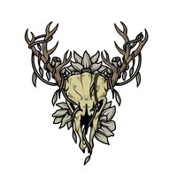 Artwork illustration and t shirt design deer skull with flower