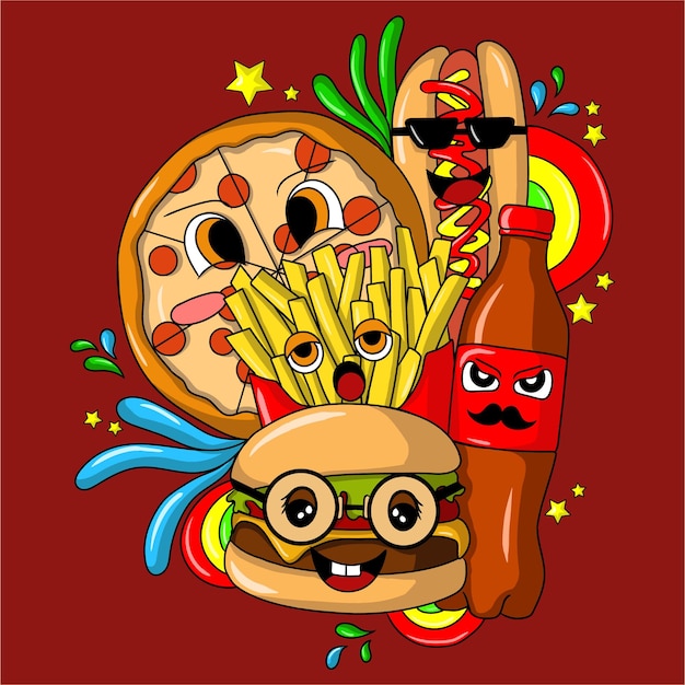 artwork illustration and t shirt design junk food cute character