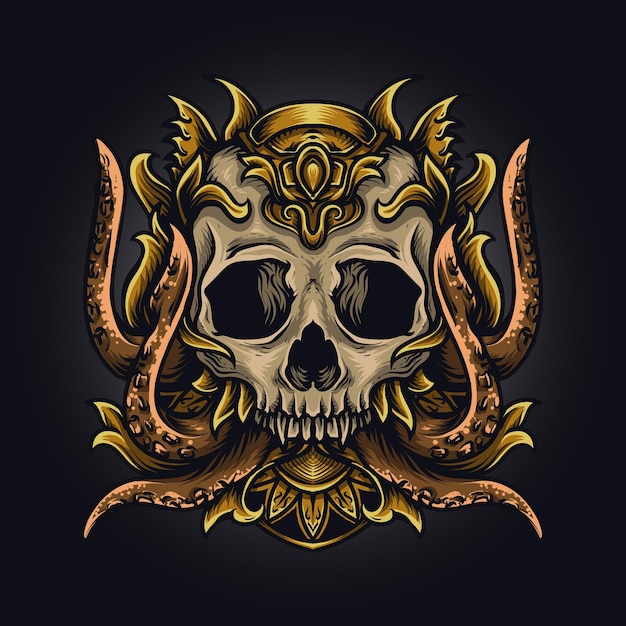 artwork illustration and t-shirt design octopus skull