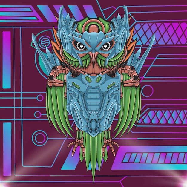 Artwork illustration and t shirt design robot mechanical owl