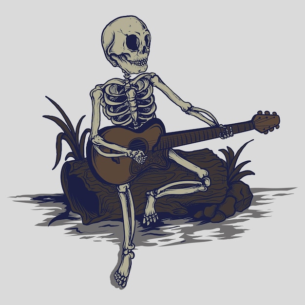 artwork illustration and t shirt design skeleton wit guitar