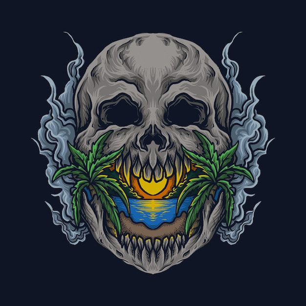 artwork illustration and t shirt design skull beach