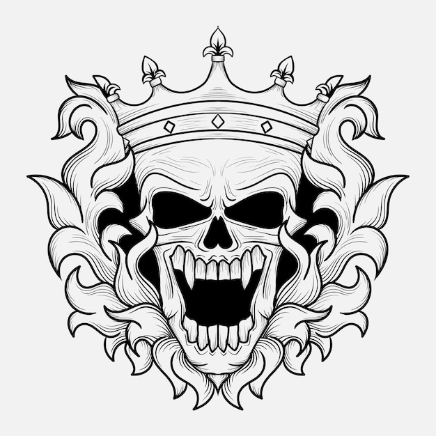 artwork illustration and t shirt design skull king engraving ornament