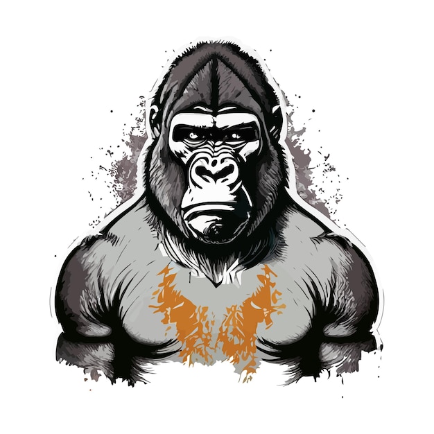 Artwork illustration and tshirt design gorilla on white background