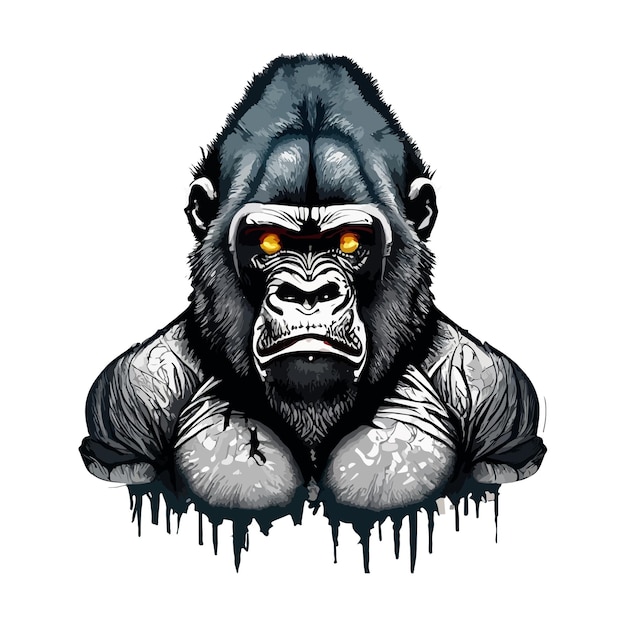 Illustrazione grafica e design tshirt gorilla su sfondo bianco