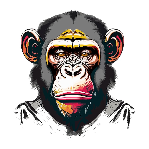 Artwork illustration and tshirt design monkey face on white background