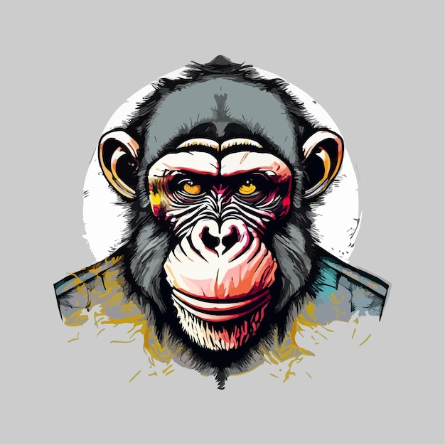 흰색 배경에 아트워크 그림 및 티셔츠 디자인 원숭이 얼굴