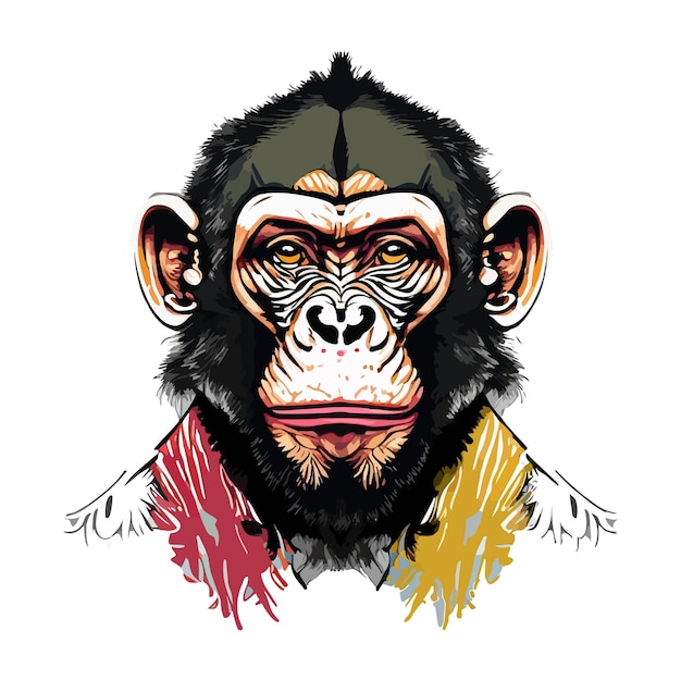 흰색 배경에 아트워크 그림 및 티셔츠 디자인 원숭이 얼굴