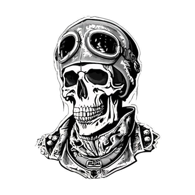 Artwork illustration and tshirt design Pilot skull engraving ornament on white background