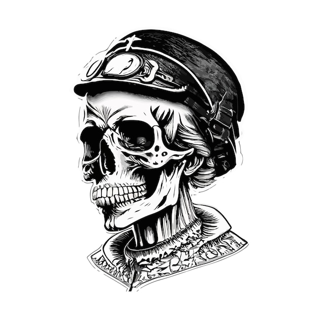 Black skull of pilot vector illustration. Vintage dead head in protective  helmet with googles. Tattoo design and motorcyclist club concept can be  used for retro template, banner or poster Stock Vector |