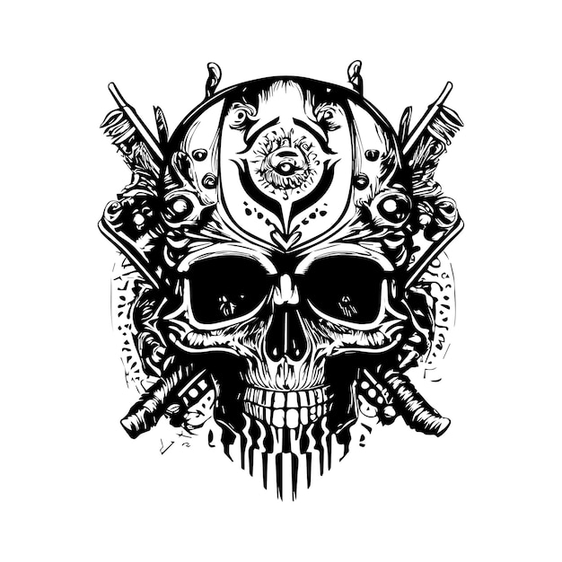 Artwork illustration and tshirt design skull motorcycle engraving ornament