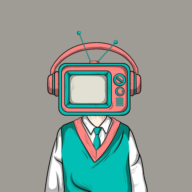 Vector artwork illustrator en t-shirt ontwerp schattig karakter televisieman