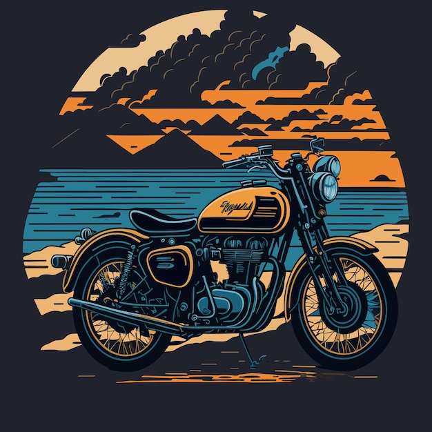 artwork of tshirt graphic design flat design of one retro Royal Enfield Bike