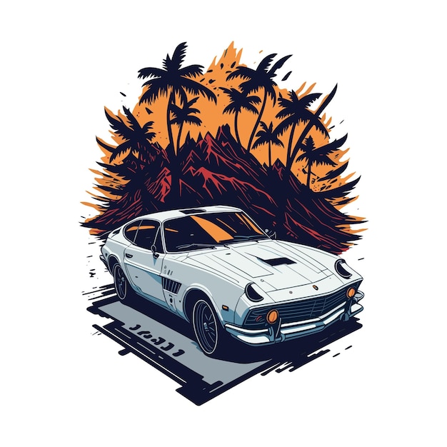 Artwork of vintage realistic car summer t shirt design