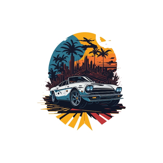 Artwork of vintage realistic car summer t shirt design