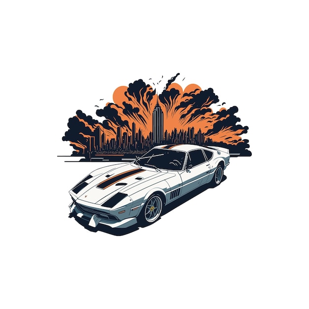 Vector artwork of vintage realistic car summer t shirt design