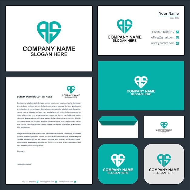 As initial logo love vector design and business card premium