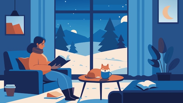 Vector as the snow gently blankets the world outside the warmth of a cozy living room beckons losing