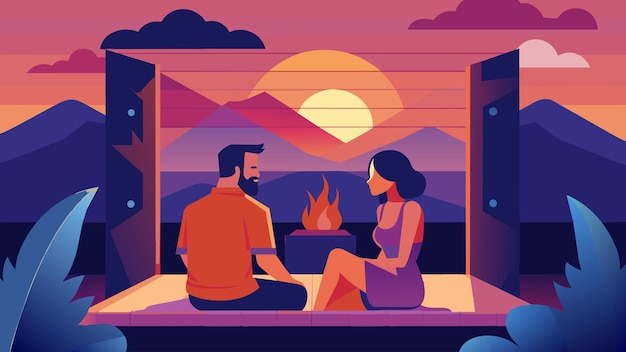 Vector as the sun sets over the horizon a pair enjoys a romantic infrared sauna session deepening their