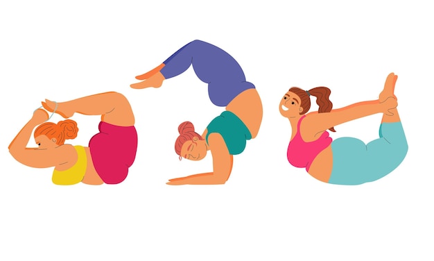 asana yoga set fat women doing yoga yoga poses for health body positive and selflove