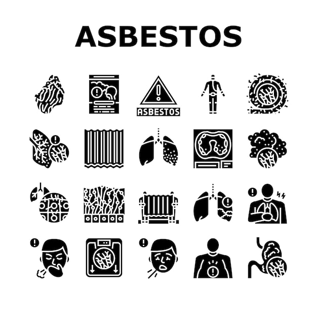 Vector asbestos material and problem icons set vector