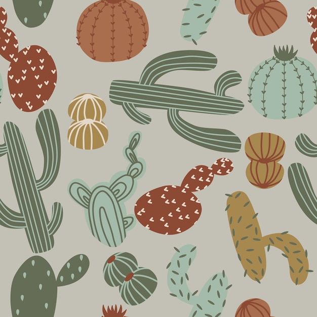 Asbtract boho trendy cactuses seamless pattern