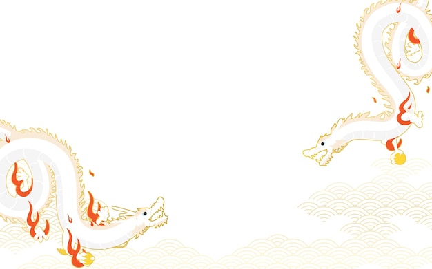 昇り降りする龍と日本の伝統的な背景青い海の波とコピースペース