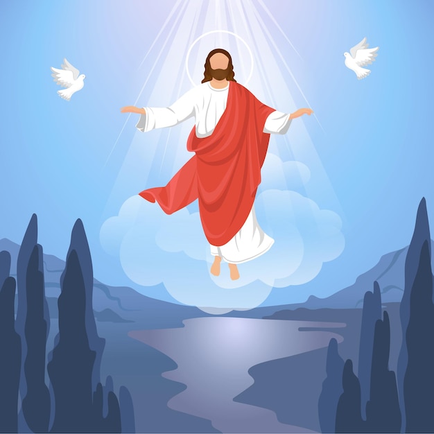 Vector ascension day design with jesus christ in the sky vector illustration