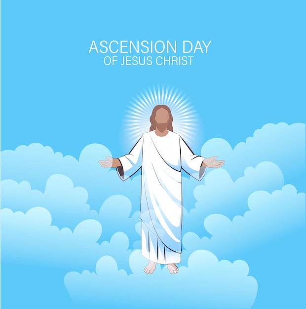 ascension day illustration of jesus christ raising above the clouds