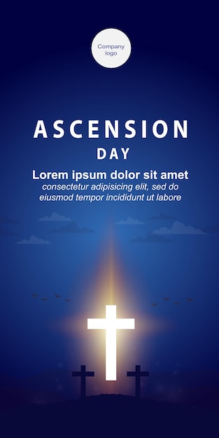 ASCENSION DAY OF JESUS WITH CROSS SYMBOL AND BLUE BACKGROUND ILLUSTRATION FOR STAND POSTER